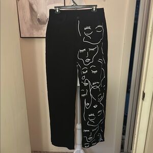 SHEIN Black Pants with White Artistic Design